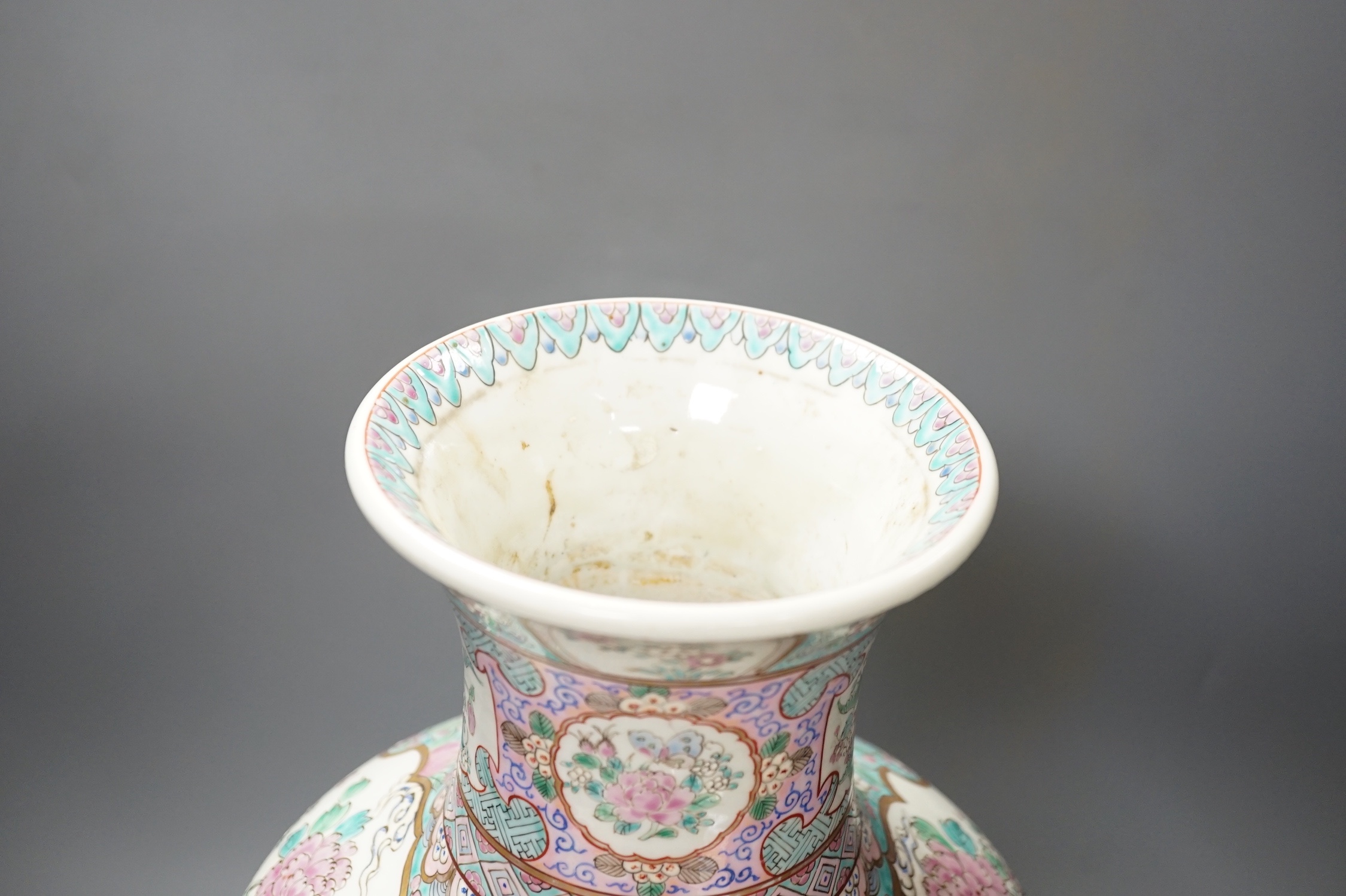 A Japanese famille rose ‘peacock’ vase circa 1900. 45cm